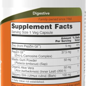NOW Foods Gastro Comfort Mastic Gum Aloe Vera Slippery Elm Gastric Health 60 Veg Caps