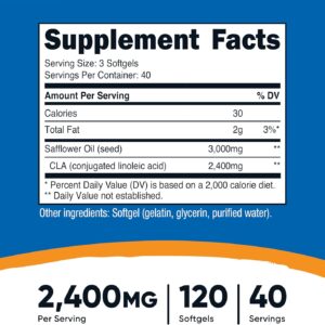 Nutricost CLA (Conjugated Linoleic Acid) 2,400mg, 120 Softgels – Gluten Free, Non-GMO, 800mg Per Softgel