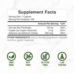 Deal Supplement Zinc Picolinate Çinko 50mg with Selenium + Copper Bakır 240 Caps - Görsel 2