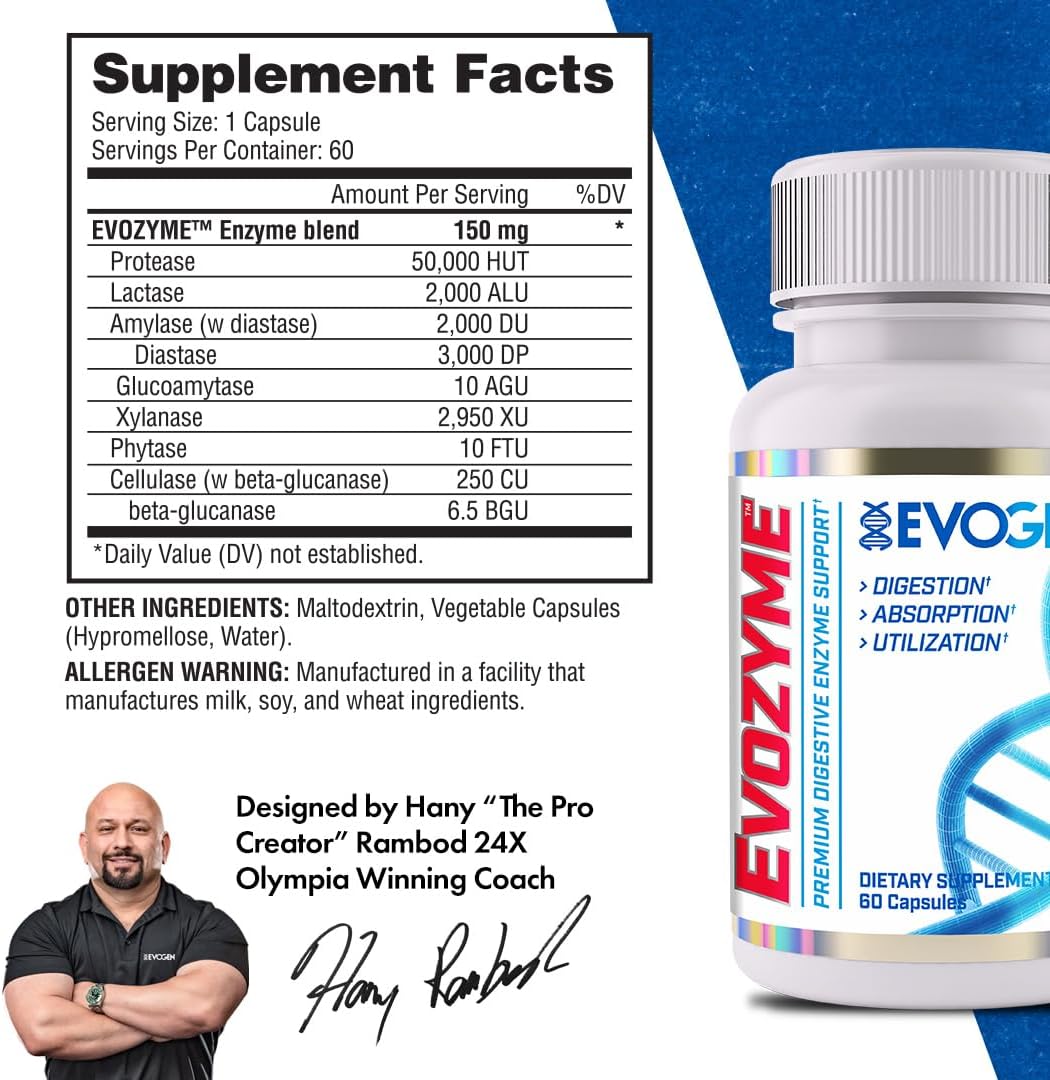 Evogen Evozyme Digestive Enzymes Enzymes Digestion Absorption Nutrient Utilization Support 60 Caps - Görsel 2