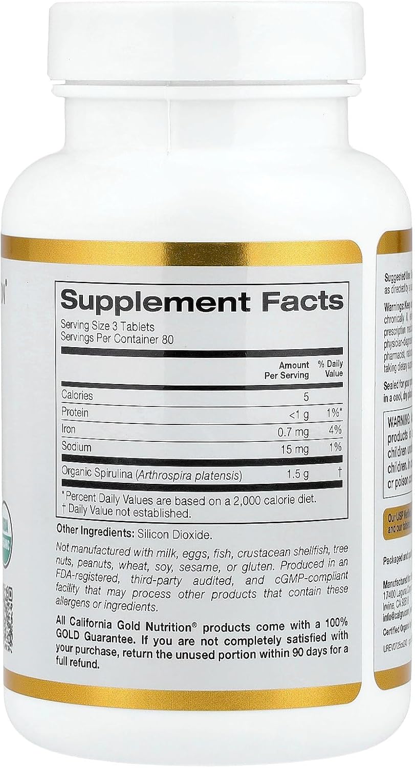 California Gold Nutrition Organic Spirulina Greens & Superfoods Antioxidant Support 240 Tablets - Görsel 2