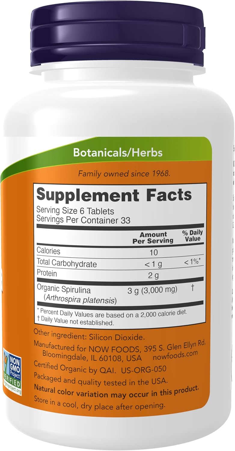 NOW Foods Organic Spirulina 500 mg with Vitamins Minerals and GLA Gamma-Linolenic Acid 200 Tablet - Görsel 2