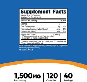 Nutricost Spermidine Wheat Germ Extract Zinc+Thiamine  1500mg 120 Capsules - 15mg Equivalent Spermidine anti aging brain health - Görsel 3