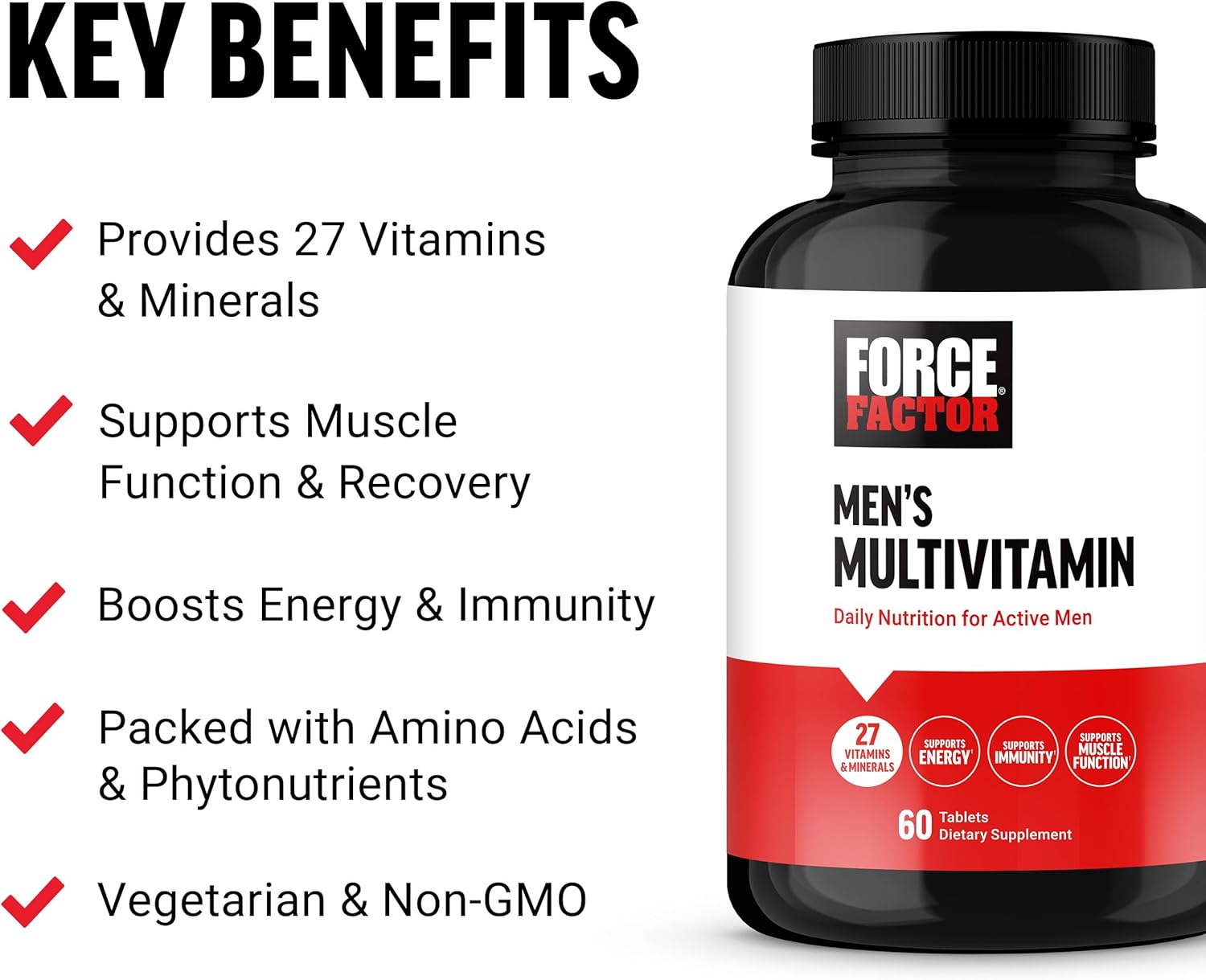 Force Factor Men’s Multivitamin for Men Plus Amino Acids 27 Vitamins and Minerals Support Energy and Immunity 60 Tablet - Görsel 4