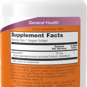 NOW Triple Strength Astaxanthin 12 mg Brain Health*, Helps Manage Eye Strain 60 Veggie Softgels