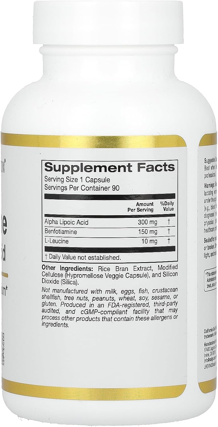 California Gold Nutrition, Benfotiamine + Alpha Lipoic Acid + Leucine Losin 90 Vegetarian Capsules - Görsel 2