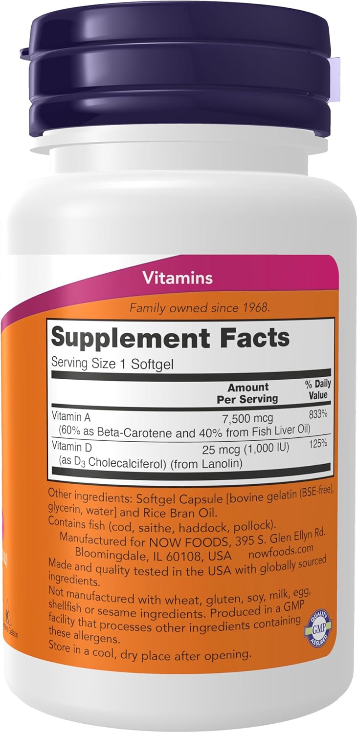 NOW Foods Vitamin Ultra A & D3 25,000/1,000 IU Eye Health Essential Nutrition 100 Softgels - Görsel 2