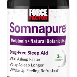 Force Factor Somnapure Drug-Free Sleep Aid Sleeplessness with Melatonin & Valerian & Theanine Fall Asleep 60 Tablet