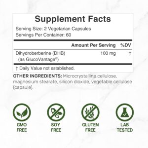Deal Supplement Dihydroberberine GlucoVantage 100mg Per Serving, 120 Veggie Caps