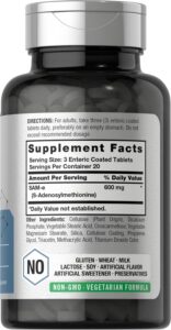 Horbaach SAM-e 600mg | 60 Tablets | S-Adenosyl Methionine | Vegetarian, Non-GMO, Gluten Free - Görsel 3