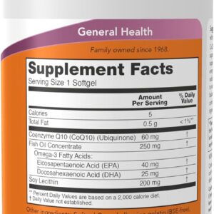 NOW Foods CoQ10 60 mg with Omega 3 Fish Oil Ubikinon 60 Softgels