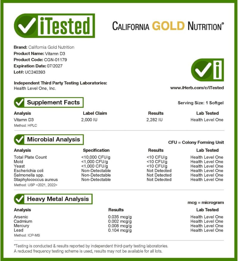 California Gold Nutrition Vitamin D3, 50 mcg (2,000 IU), 90 Fish Gelatin Softgels - Görsel 3