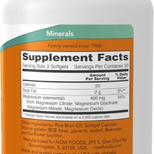 NOW Magnesium Citrate, With Glycinate & Malate, Nervous System Support 90 Softgels