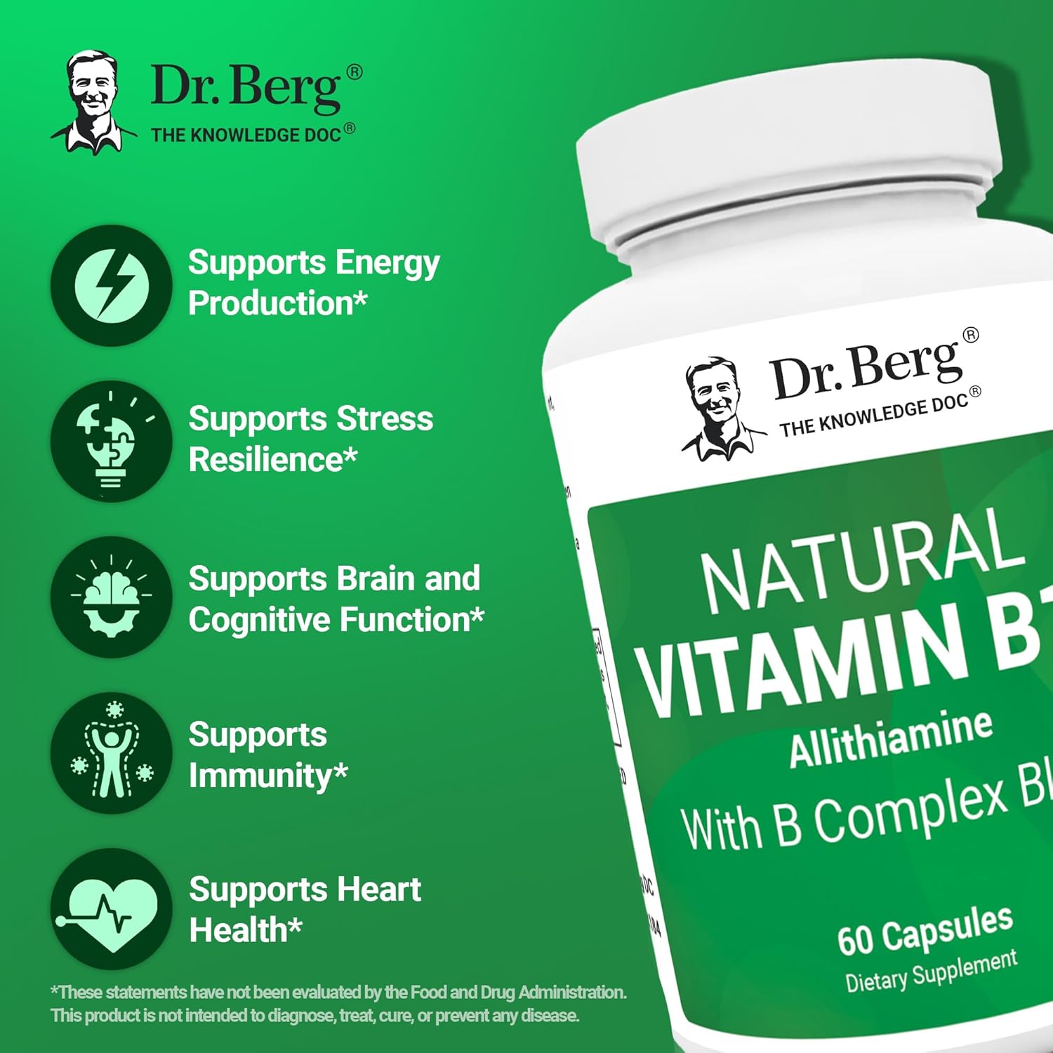 Dr. Berg Natural Vitamin B1 B6 B12 Complex Allithiamine Vitamin B1 Thiamin, Niacin, Folate, Magnesium & More - 60 Caps - Görsel 3