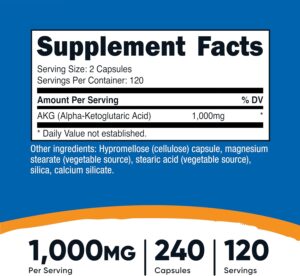 Nutricost AKG Alpha Ketoglutaric Acid Supplement 1,000 mg, 240 Capsules, 120 Servings Per Bottle - Powerful Precursor to Glutamine & Arginine, Energy Support - Görsel 2