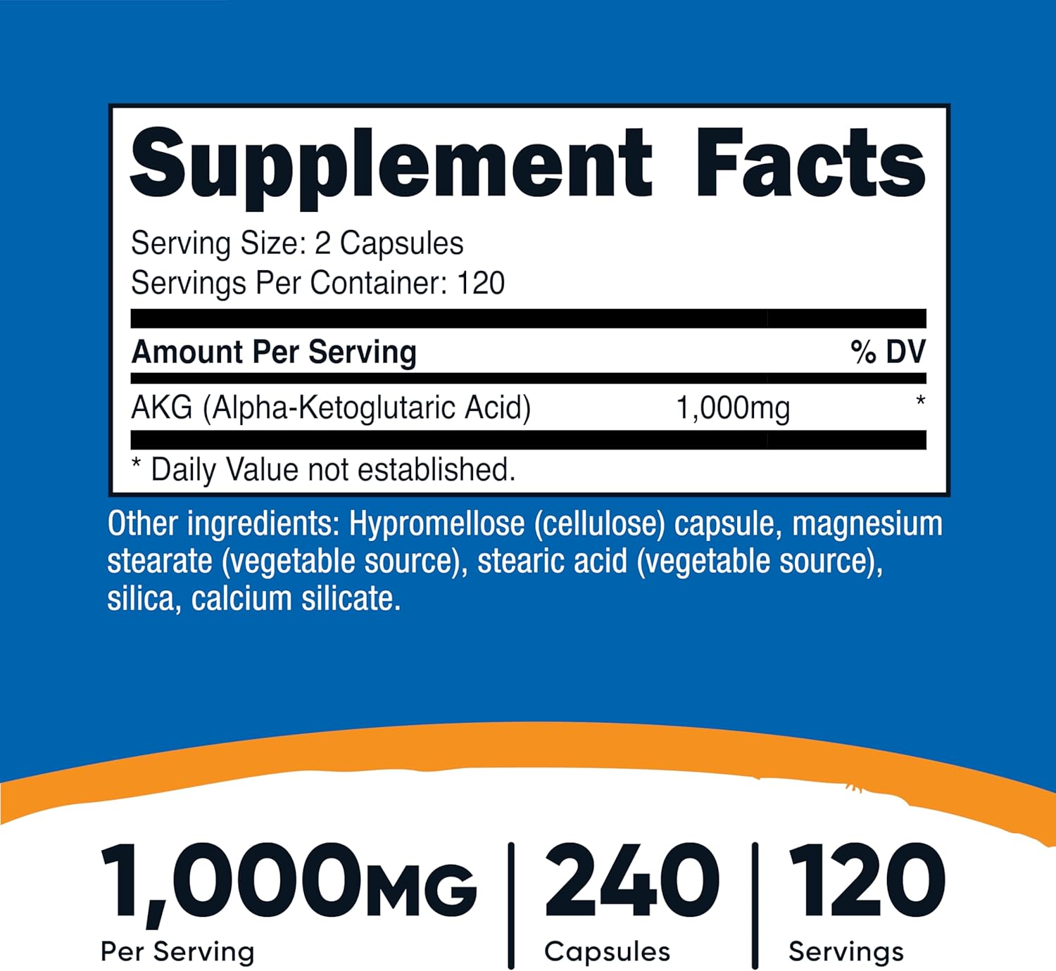 Nutricost AKG Alpha Ketoglutaric Acid Supplement 1,000 mg, 240 Capsules, 120 Servings Per Bottle - Powerful Precursor to Glutamine & Arginine, Energy Support - Görsel 2