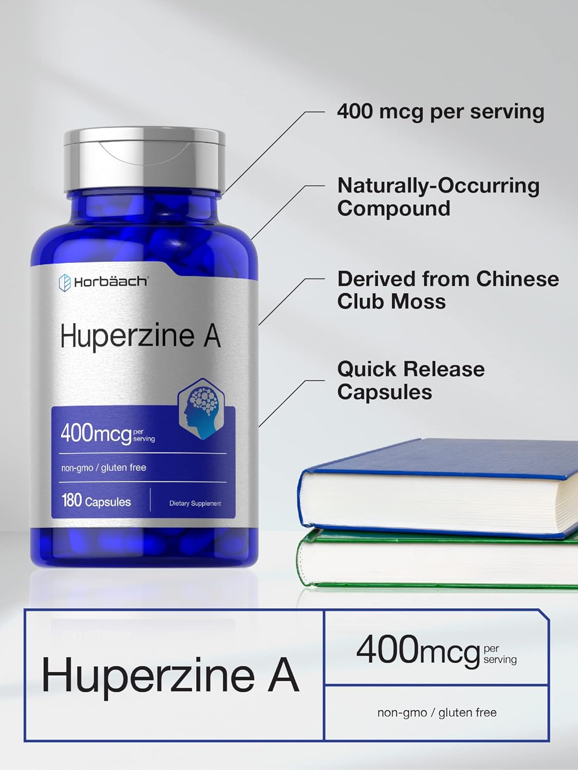 Horbaach Huperzine(Huperzia serrata) A 400mcg | 180 Capsules | Non-GMO, Gluten Free - Görsel 3