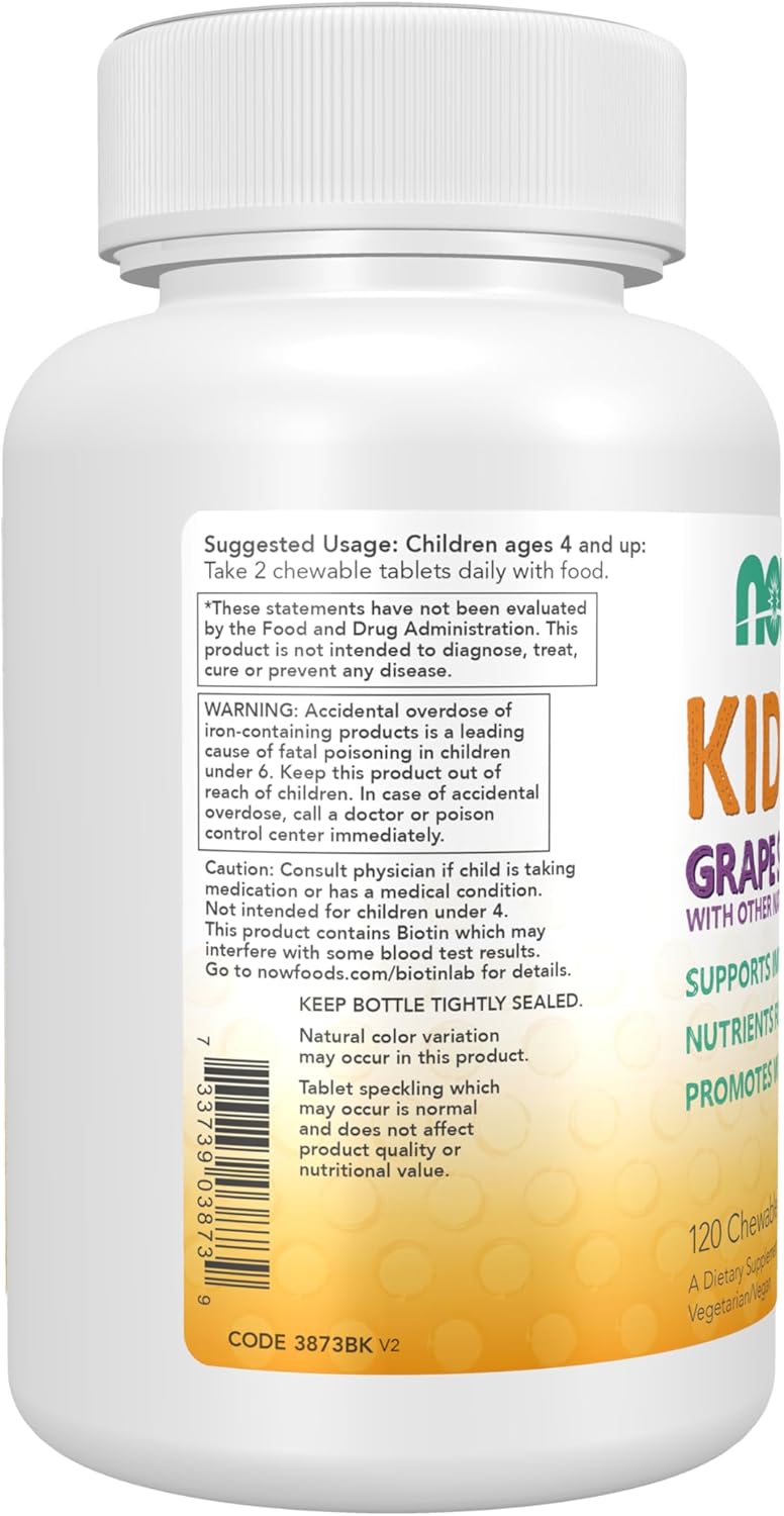 NOW Foods, Kid Vits Vitamin™, Grape Splash, 120 Çiğnenebilir Tablet (+4 Yaş Çocuk vitamini) - Görsel 2
