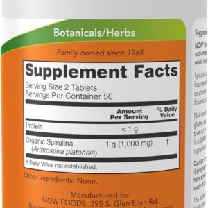 NOW Organic Spirulina 500 mg with Vitamins Minerals and GLA Gamma-Linolenic Acid 100 Tablet