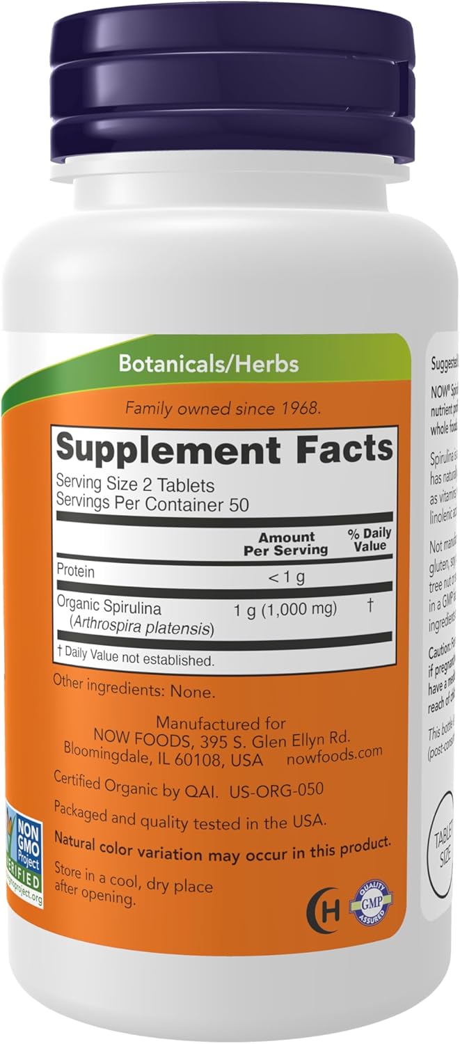 NOW Organic Spirulina 500 mg with Vitamins Minerals and GLA Gamma-Linolenic Acid 100 Tablet - Görsel 2