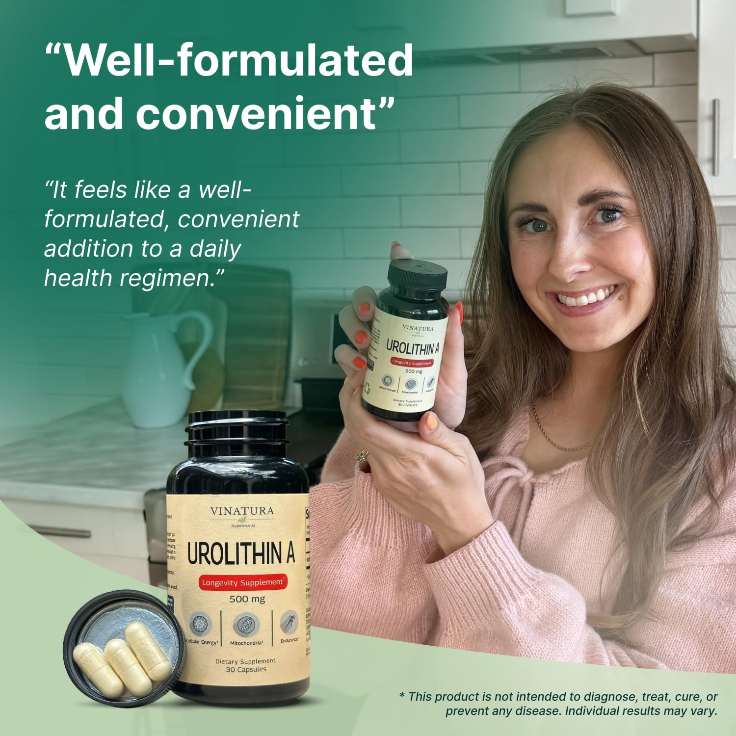 VINATURA Urolithin A 500mg Urolithin A+ Antioxidants Anti-Aging & Mitochondrial Support 30 Caps - Görsel 2