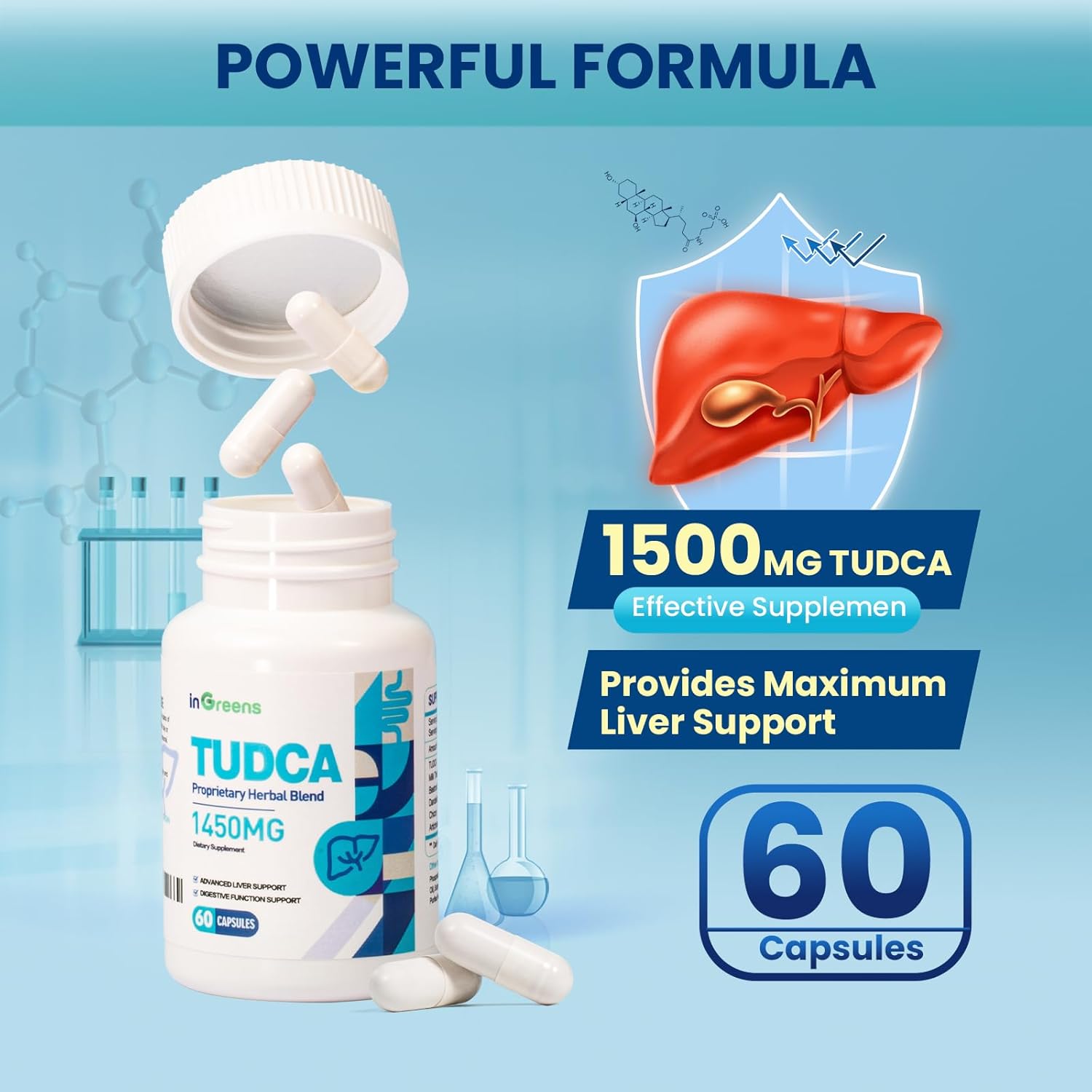 inGreens TUDCA+Milk Thistle 1450MG Health for Liver Kidney Cleanse Detox and Repair 60 Caps - Görsel 5