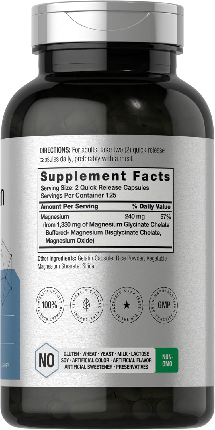 Horbaach High Magnesium Magnezyum Glycinate Glisinat with Chelated Minerals 1330mg 250 Caps - Görsel 3