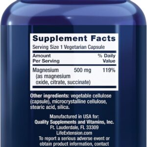 Life Extension Magnesium 500 mg Magnesium Oxide Citrate and Succinate 100 Veg Caps