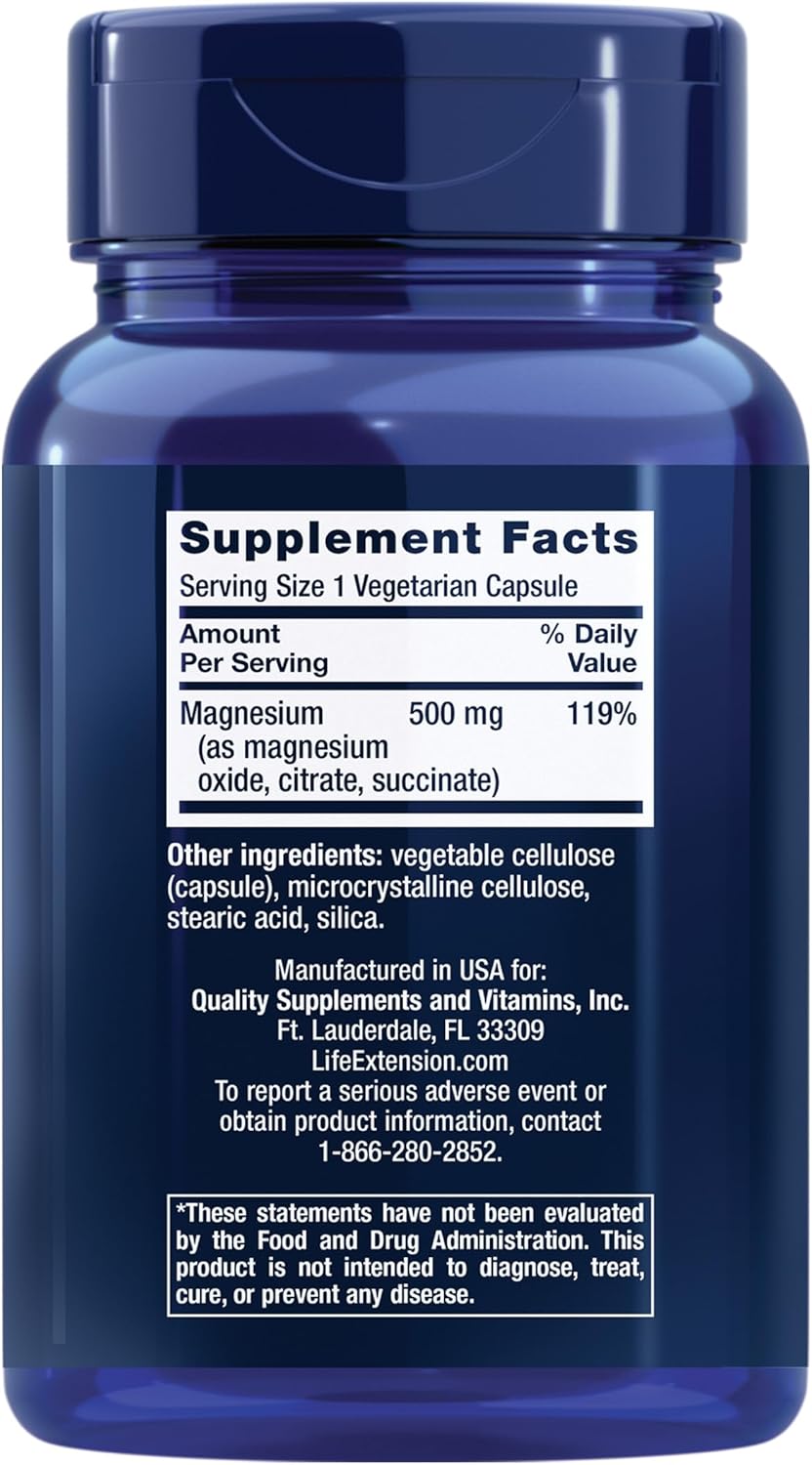 Life Extension Magnesium 500 mg Magnesium Oxide Citrate and Succinate 100 Veg Caps - Görsel 2