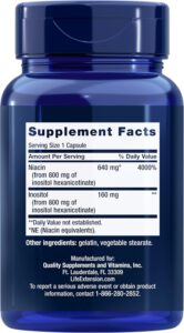 Life Extension No Flush Niacin İnositol B3 Heart Health Cholesterol Energy Support 640 mg 100 Caps - Görsel 2