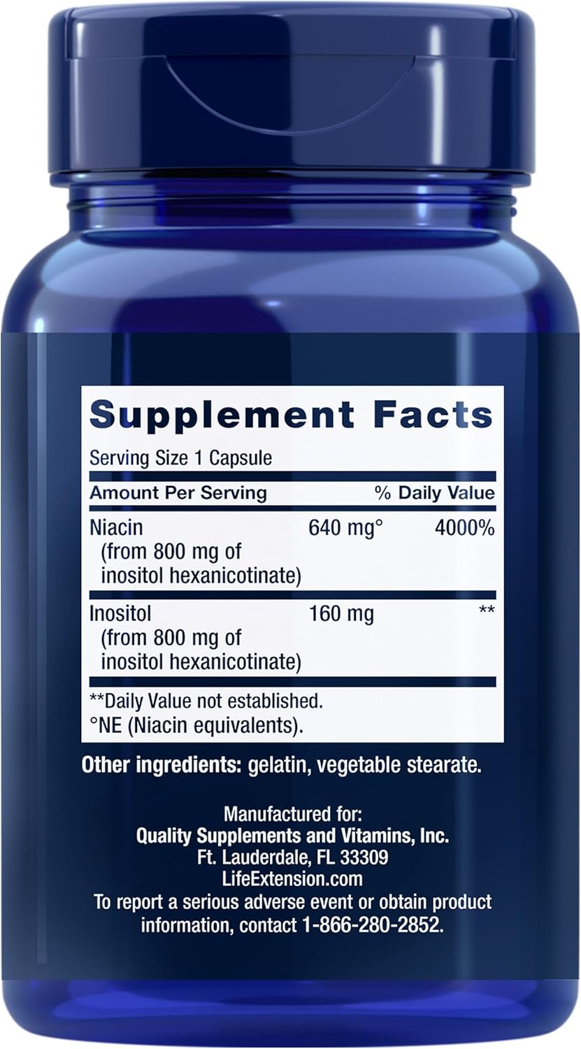 Life Extension No Flush Niacin İnositol B3 Heart Health Cholesterol Energy Support 640 mg 100 Caps - Görsel 2