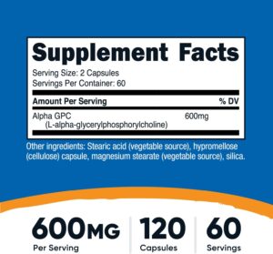 Nutricost Alpha GPC 600mg, 120 Vegetarian Capsules - Non-GMO and Gluten Free, 300mg Per Capsule - Görsel 2