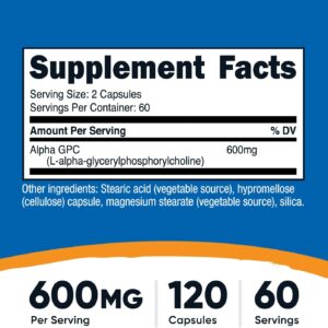Nutricost Alpha GPC 600mg, 120 Vegetarian Capsules – Non-GMO and Gluten Free, 300mg Per Capsule