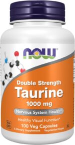 NOW Foods Taurine 1000 mg Double Strength, Nervous System Health 100 Veg Caps