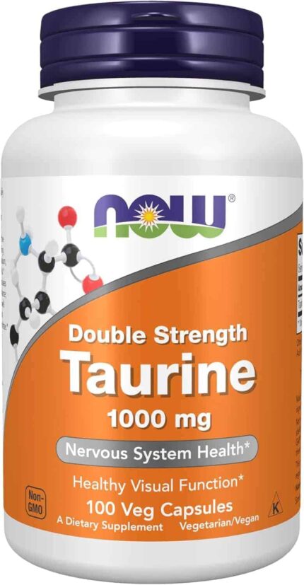 NOW Foods Taurine 1000 mg Double Strength, Nervous System Health 100 Veg Caps
