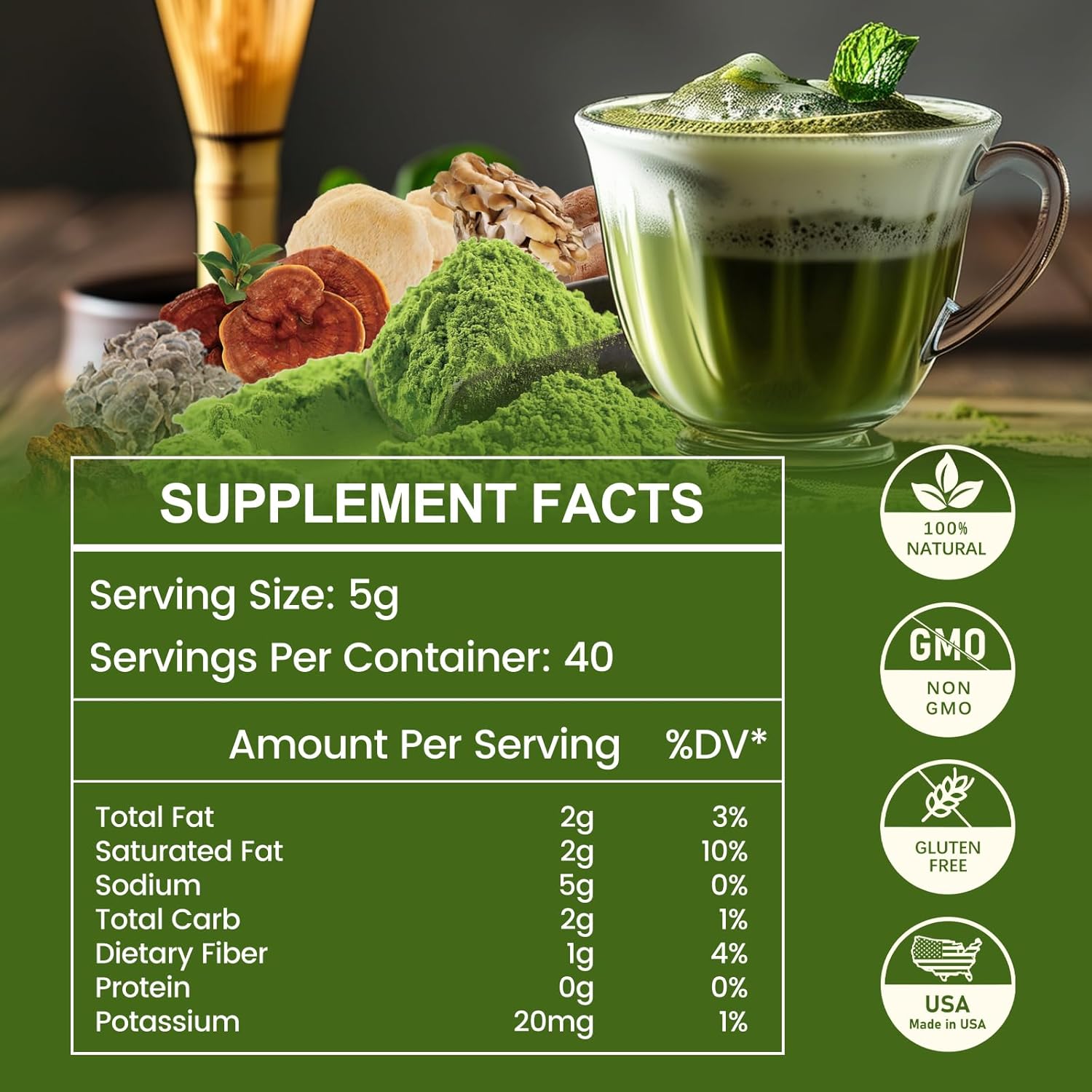 İngreens Mushroom Matcha MCT Reishi & Lion's Mane for Immune Strengthen Focus & Energy 200 gr - Görsel 4