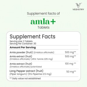 Vedistry Amla+ 1100mg Tablets with Amla & Long Pepper - Görsel 3