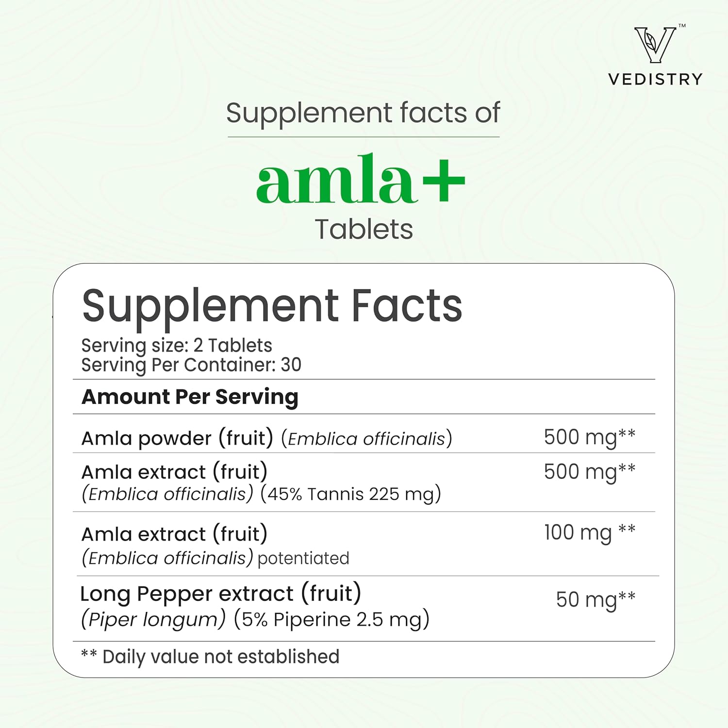 Vedistry Amla+ 1100mg Tablets with Amla & Long Pepper - Görsel 3