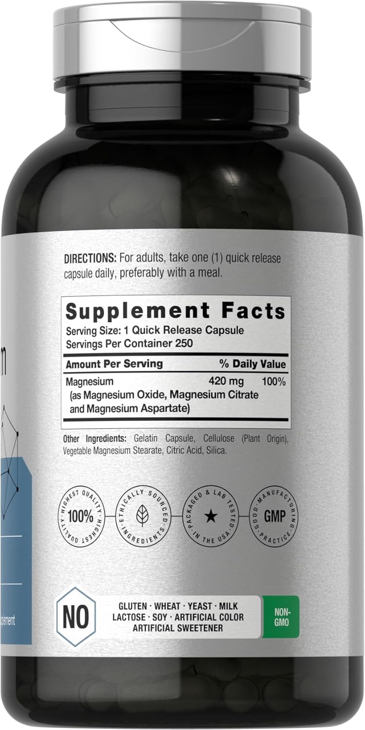 Horbäach Triple Magnesium Magnezyum Complex 420 mg 250 Caps Gluten Free Magnesium Oxide, Citrate - Görsel 3