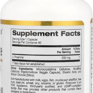 California Gold Nutrition L-Theanine Featuring AlphaWave, 200 mg, 60 Veggie Caps