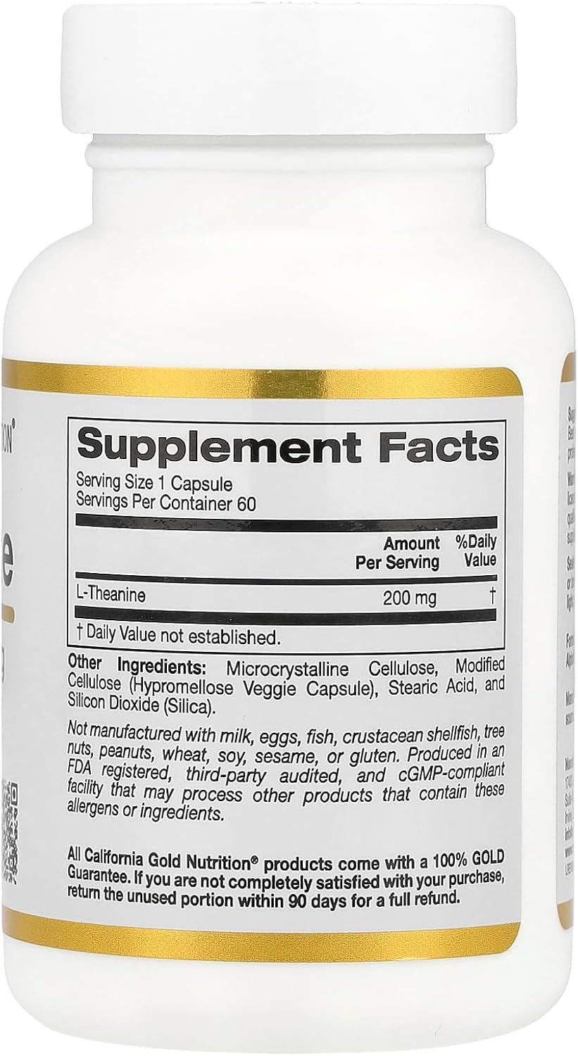 California Gold Nutrition L-Theanine Featuring AlphaWave, 200 mg, 60 Veggie Caps - Görsel 2