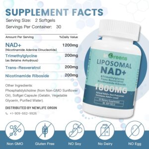 inGreens Liposomal NAD+TMG+RESVERATROL+NİCOTİNAMİDE Supplement 1800 mg 60 Softgel - Görsel 2