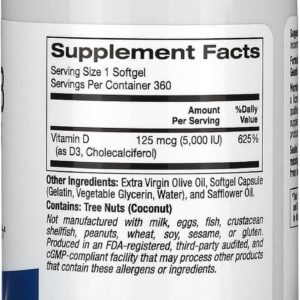 Lake Avenue Vitamin D3 Immune System Bone Health 5000 IU 360 Softgels