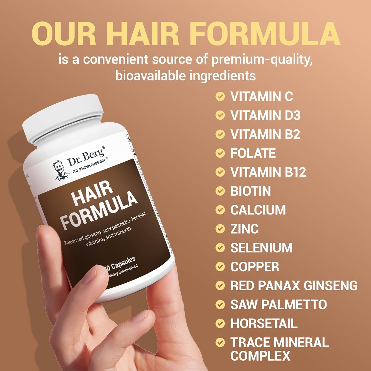 Dr. Berg All-in-One Vitamins for Hair Skin & Nails with Biotin Saw Palmetto DHT Blocker 90 Caps - Görsel 3
