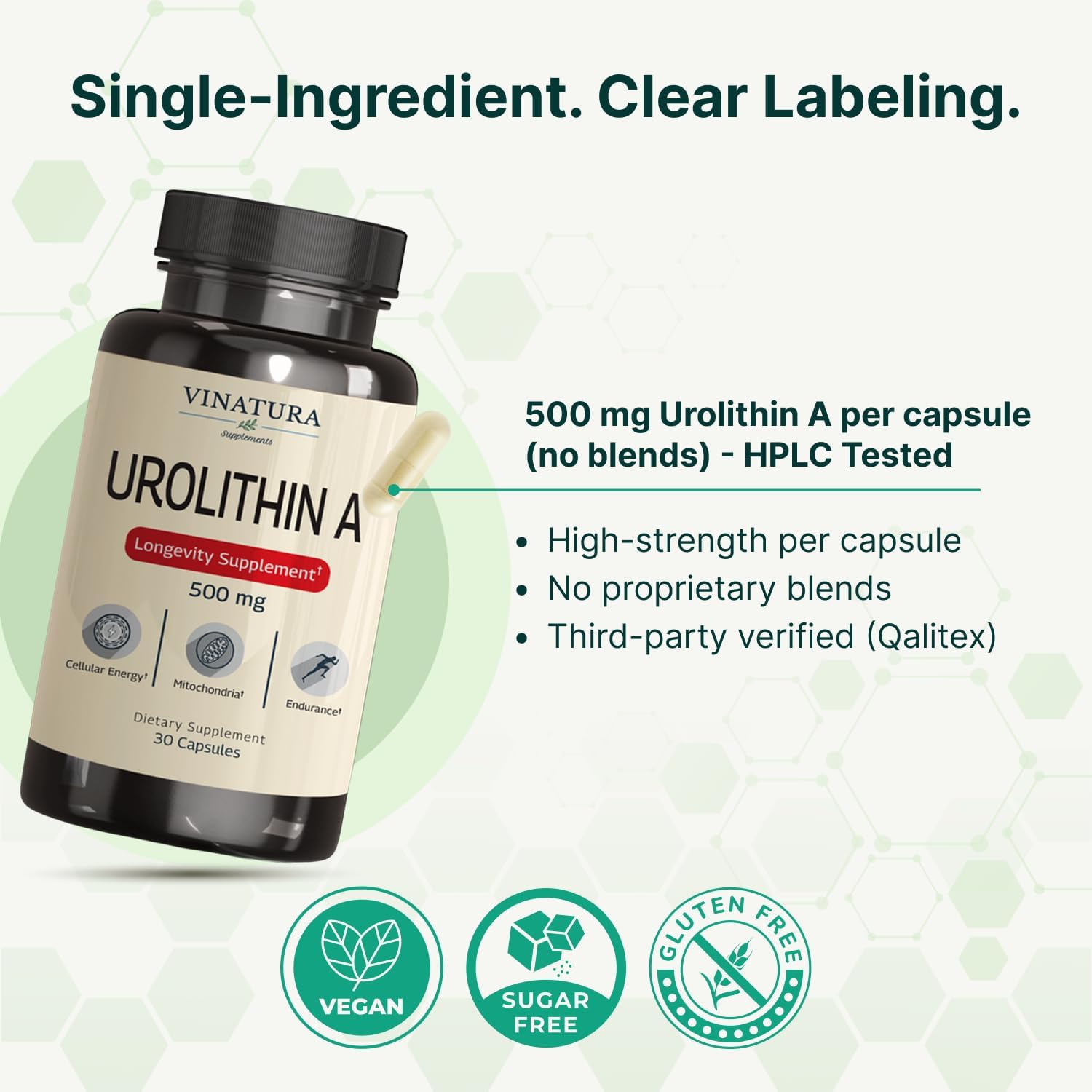VINATURA Urolithin A 500mg Urolithin A+ Antioxidants Anti-Aging & Mitochondrial Support 30 Caps - Görsel 3