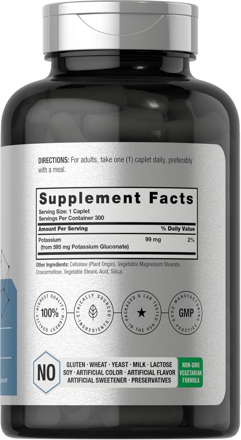 Horbäach Chelated Potassium Gluconate 595 mg 300 Caplets - Görsel 3