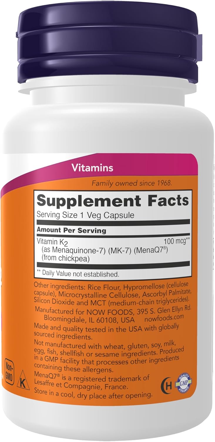 NOW Foods MK-7 Vitamin K-2 100 mcg Cardiovascular Support Supports Bone Health 60 Veg - Görsel 2