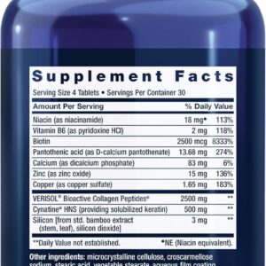 Life Extension Hair Skin & Nails Zinc Biotin Collagen Plus Formula 120 Tablets