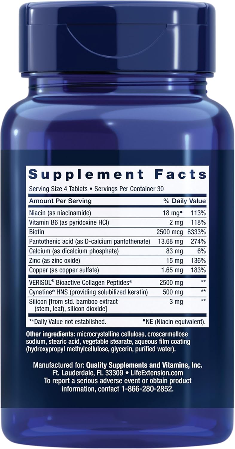 Life Extension Hair Skin & Nails Zinc Biotin Collagen Plus Formula 120 Tablets - Görsel 2