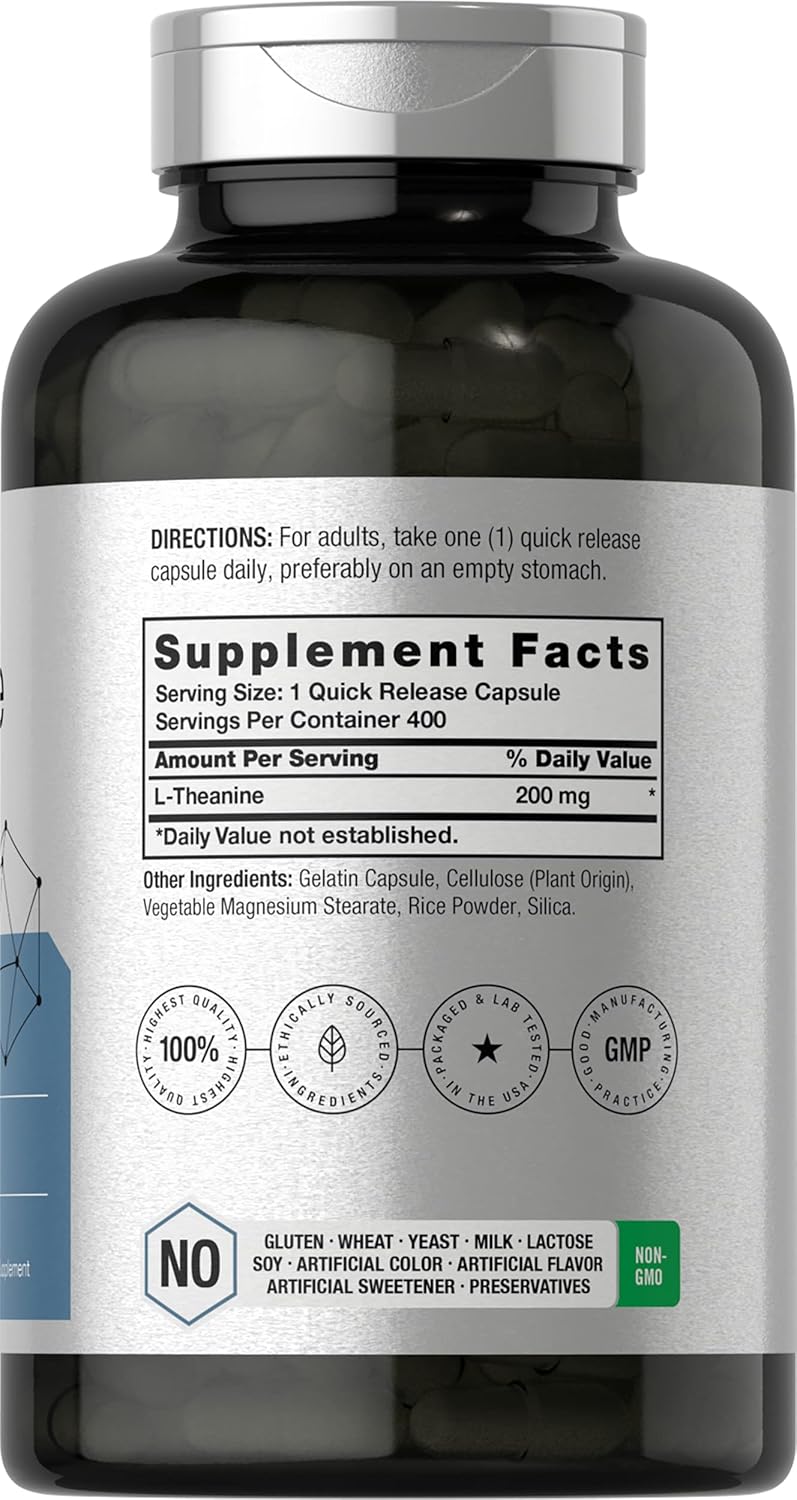 Horbäach L Theanine | 200mg | 400 Capsules | Value Size | Non-GMO, Gluten Free - Görsel 3